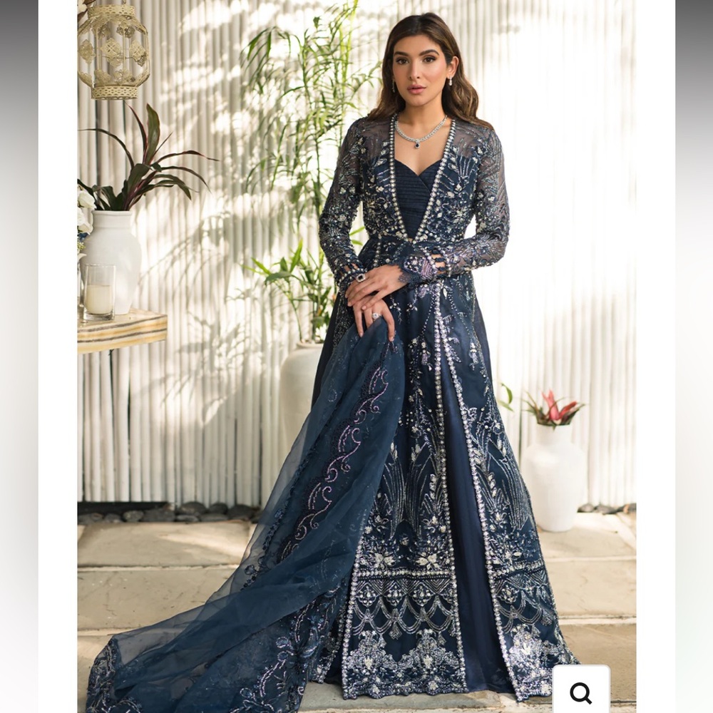 Saira Rizwan Beaded Fully Navy Blue Long Sleeve Dress